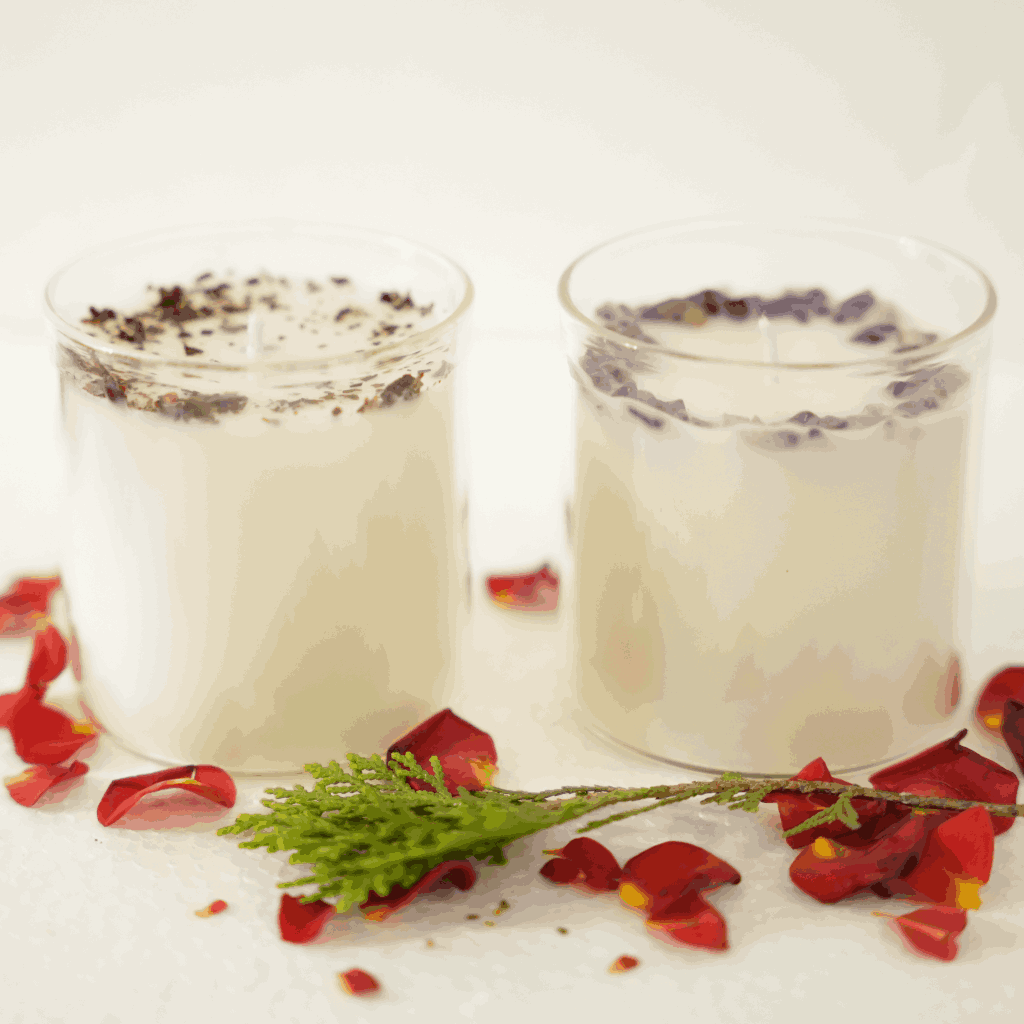 Beautiful Scented Glass candles combo with petals and crystals (Pack of 2)