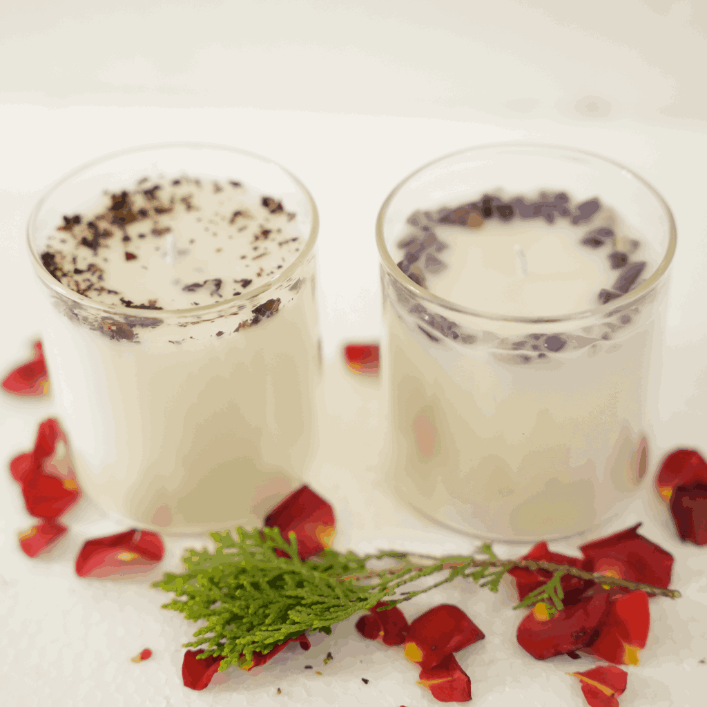 Beautiful Scented Glass candles combo with petals and crystals (Pack of 2)