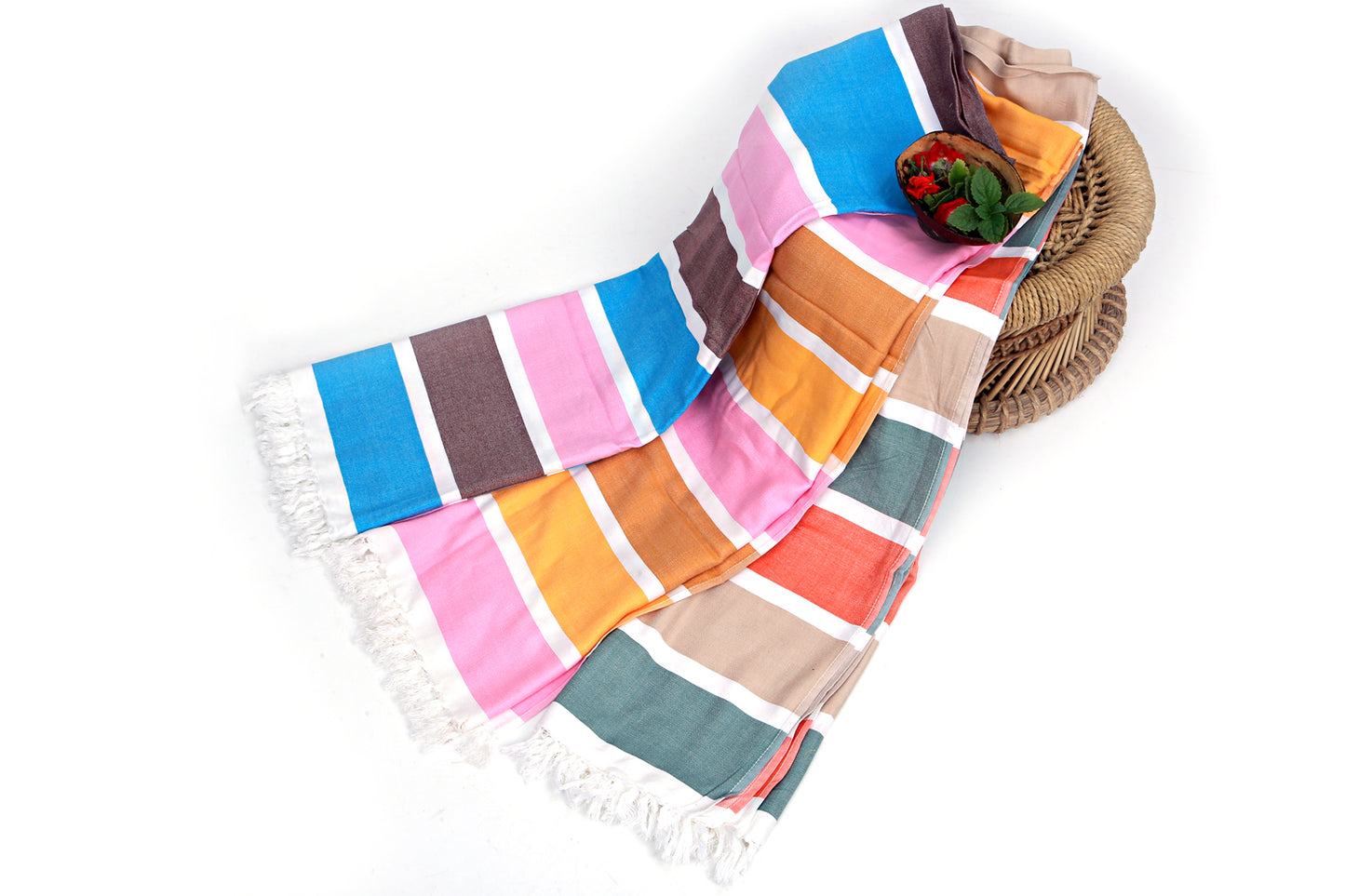 Beetroots Eco-Living Striped Bamboo Beach Towel with Tassels, Multicolour Cotton Blend, Pink Blue Yellow Orange, Ultra soft, Quick Dry, Luxuary spa feel Towels Combo(Pack of 3)