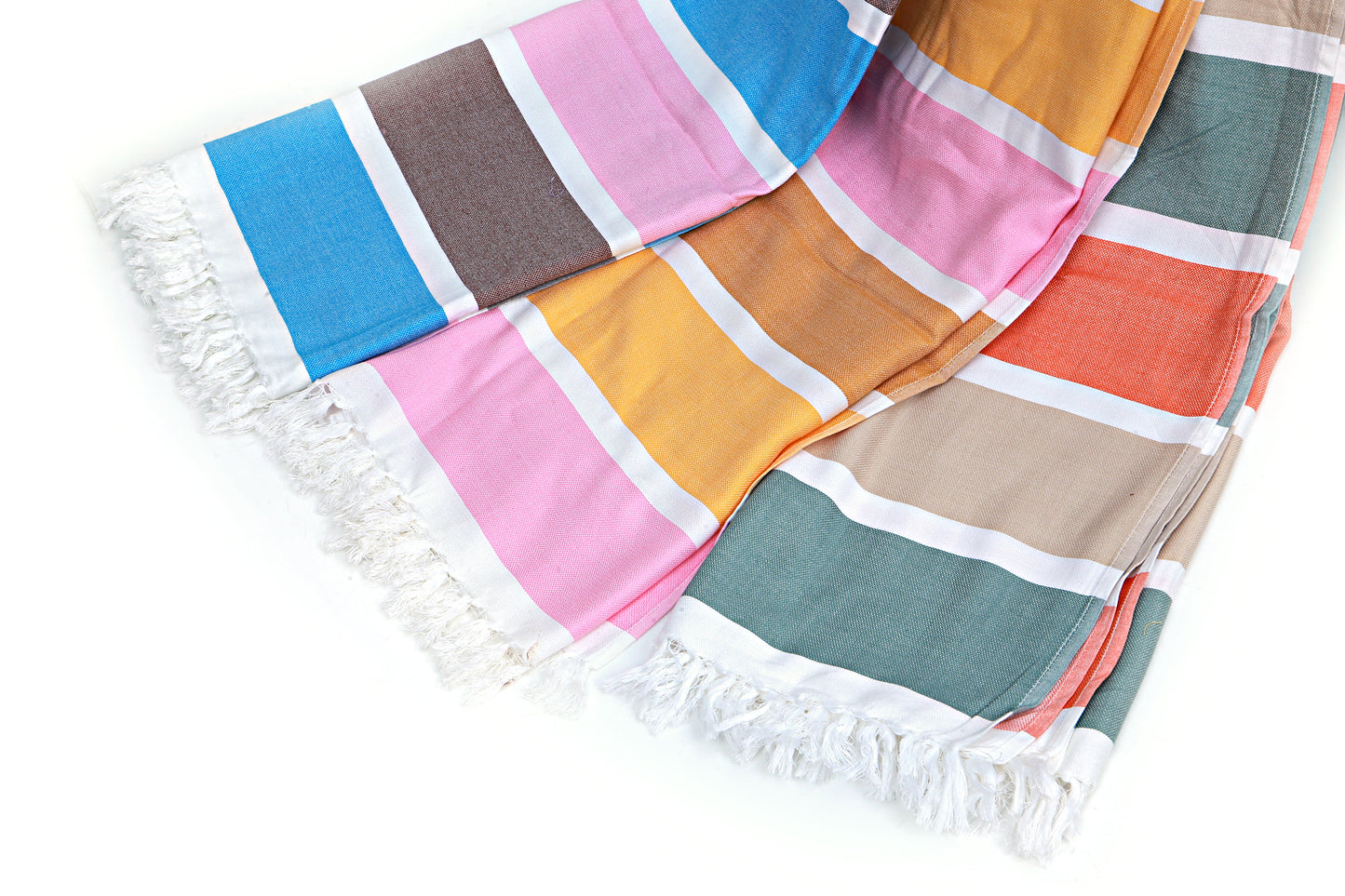 Beetroots Eco-Living Striped Bamboo Beach Towel with Tassels, Multicolour Cotton Blend, Pink Blue Yellow Orange, Ultra soft, Quick Dry, Luxuary spa feel Towels Combo(Pack of 3)
