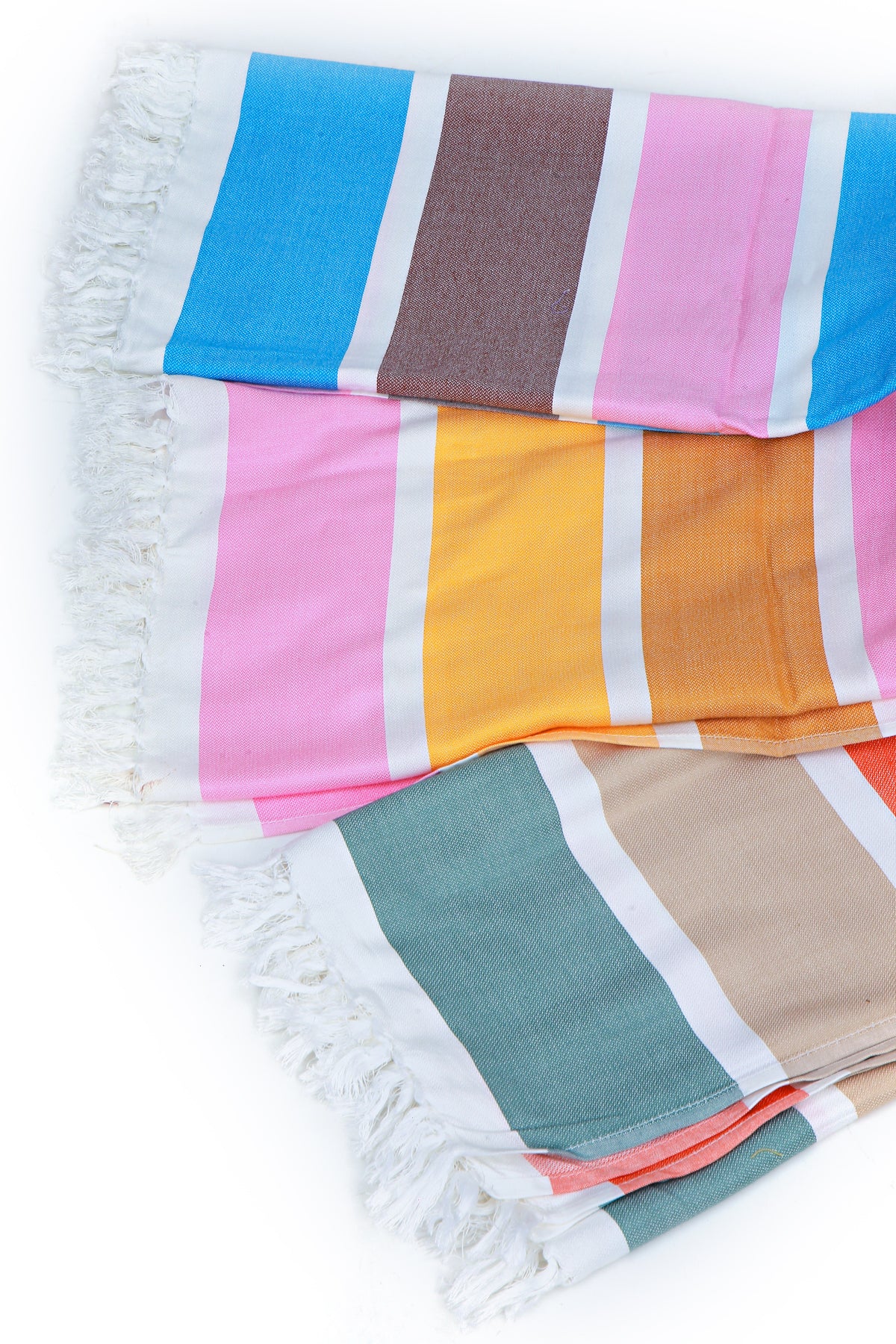 Beetroots Eco-Living Striped Bamboo Beach Towel with Tassels, Multicolour Cotton Blend, Pink Blue Yellow Orange, Ultra soft, Quick Dry, Luxuary spa feel Towels Combo(Pack of 3)