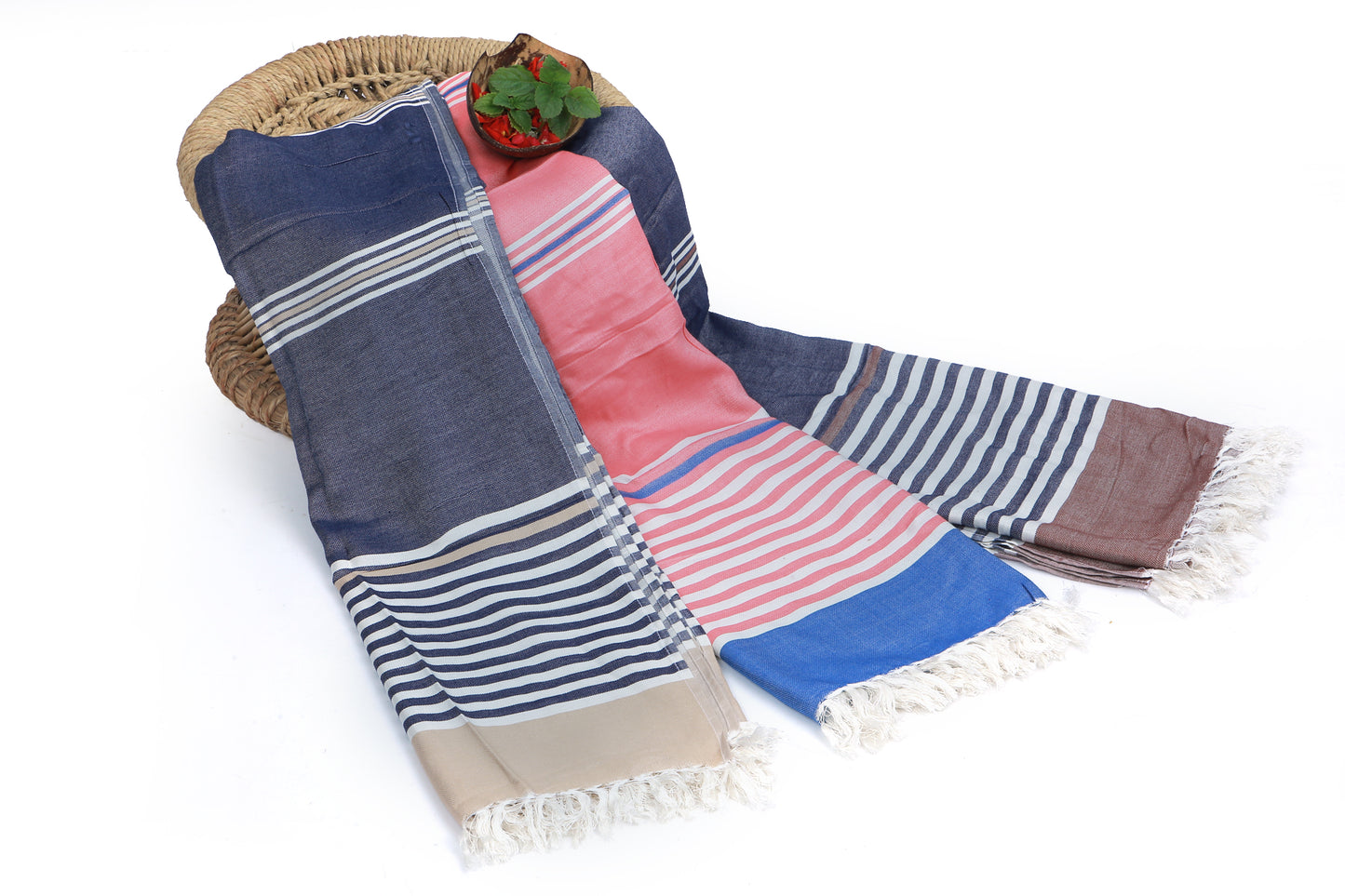 Beetroots Eco-living Striped Turkish Bamboo Beach Towel, Cotton Blend, Large Bath, Pool, gym, Luxury feel, quick dry, fast absorbent, Ultra soft, Towels comb (pack of 3)