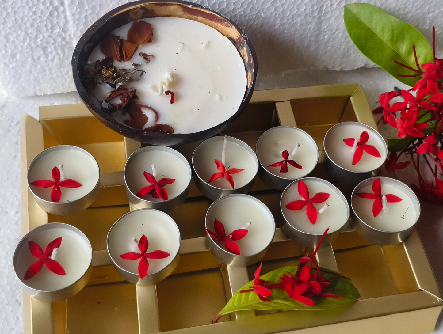 Beetroots Eco-living Decorative Soy Wax Tealight Candles , pack of 10,Mild aromatic festival candles