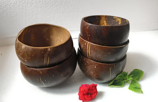 Beetroots Natural Coconut Shell Bowls, 500ml Capacity, Set of 5, Brown, Round Shape, Hand Wash Only