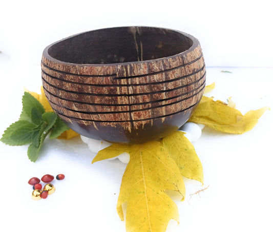 Beetroots Eco-living Beautiful Decorative Coconut Shell Bowl, 600ml Jumbo Size,Salad,fruit cut ,Serving Bowl Natural and Non toxic Dining Decor from upcycled coconut shell, handmade, unique beauty
