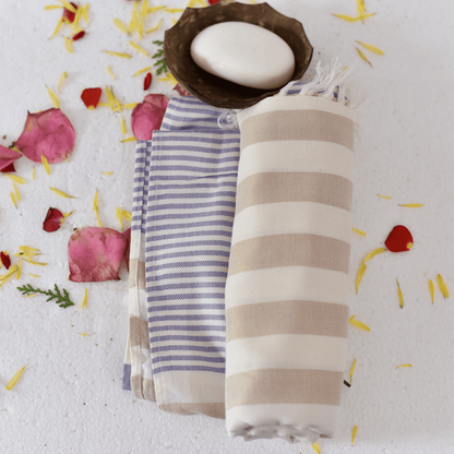 Bamboo Turkish Cotton Bath Towel (Blue & Beige)