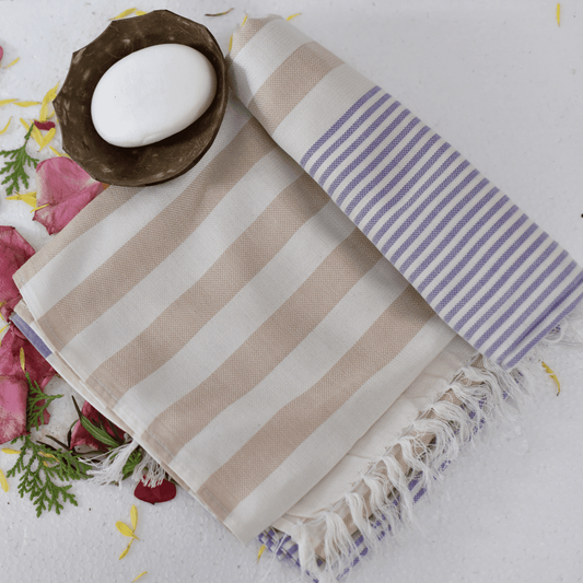 Bamboo Turkish Cotton Bath Towel (Blue & Beige)