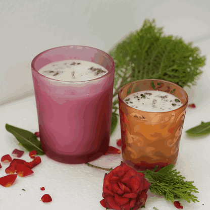 Beautiful Aromatic  Soy Wax Glass candles with flower petals (Combo of 2)