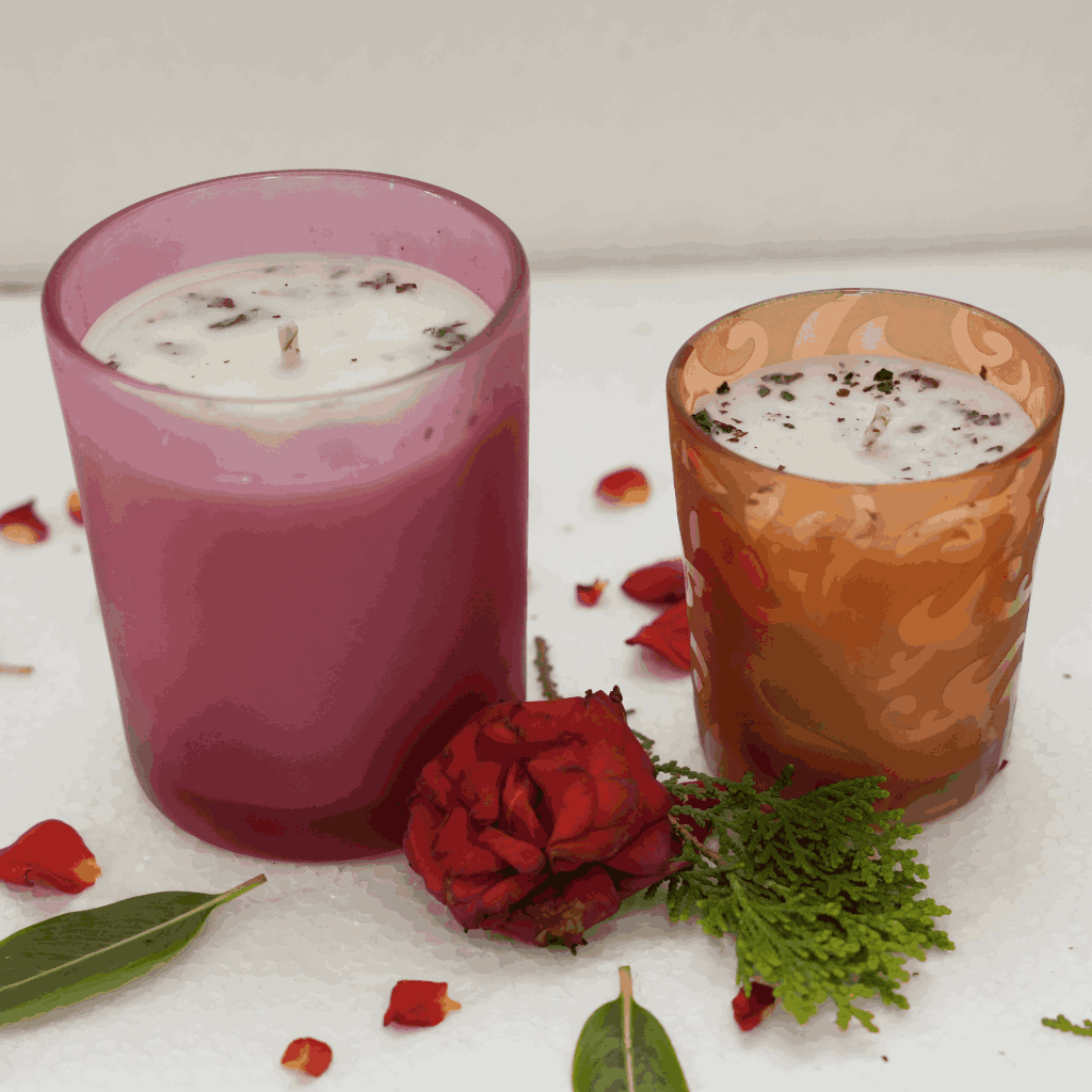 Beautiful Aromatic  Soy Wax Glass candles with flower petals (Combo of 2)