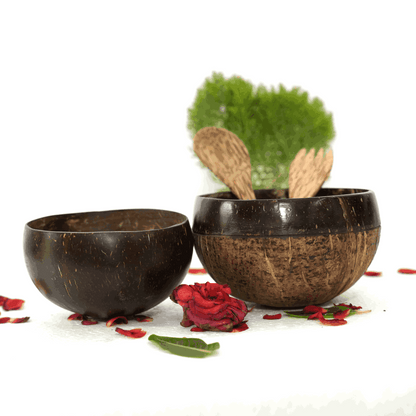 Beautiful Coconut shell bowls combos with spoon and fork (1 Big bowl, 1 medium bowl, 1 spoon, 1 fork)