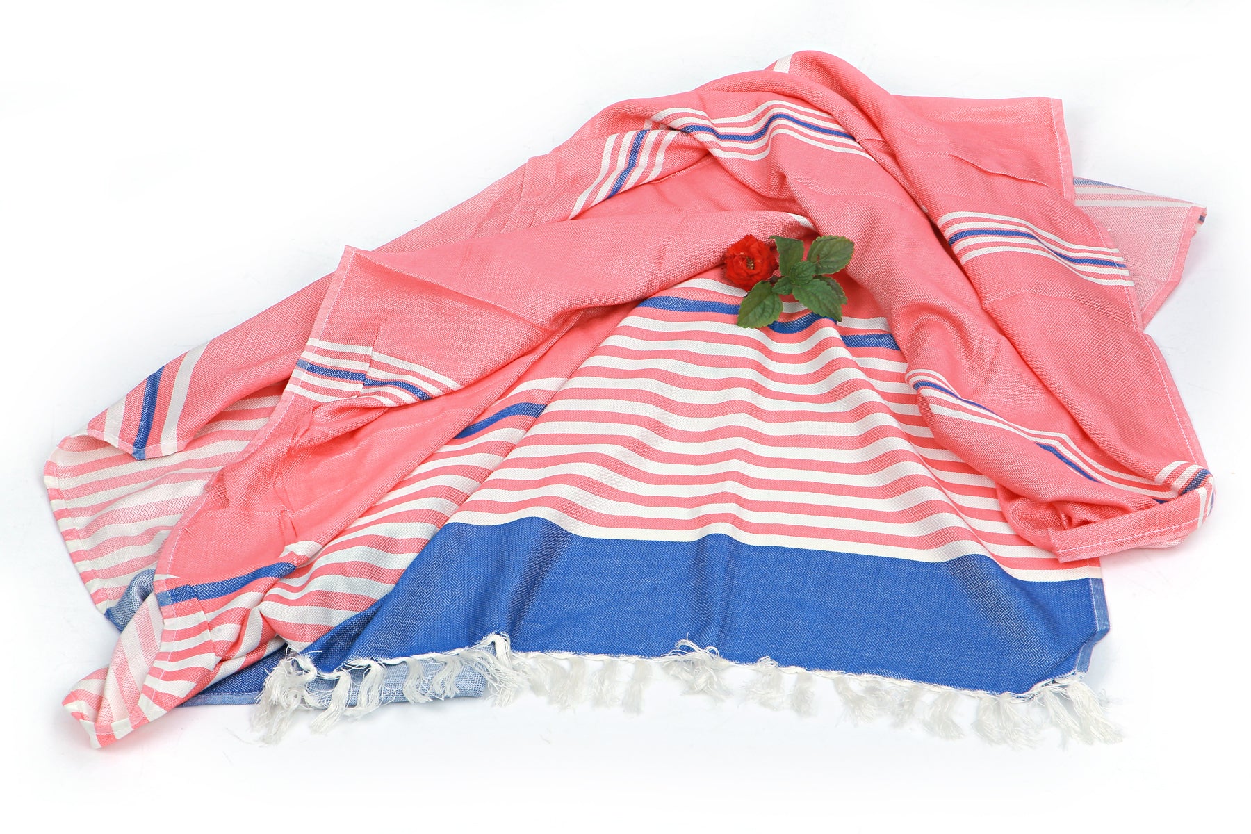 LES POULETTES Fouta Beach Towel - Cotton, Quick Dry, Stripes (Green Blue Red) | Tunisian Style Towel For Beach & Pool