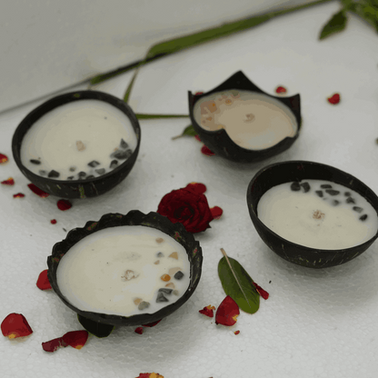 Naturally Scented Soy Wax Coconut shell candles Combo ( Pack of 4. small size)