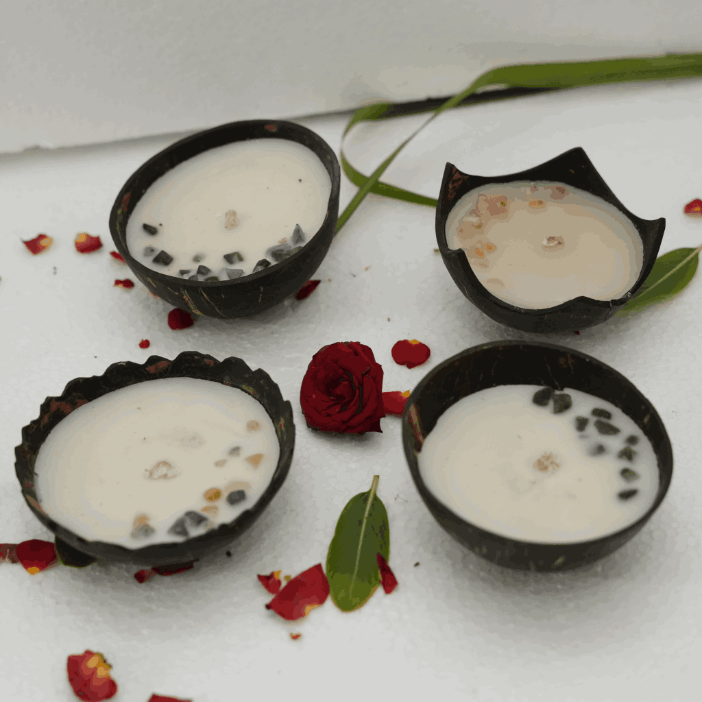 Naturally Scented Soy Wax Coconut shell candles Combo ( Pack of 4. small size)