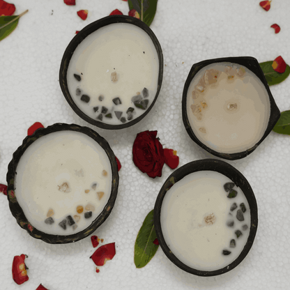 Naturally Scented Soy Wax Coconut shell candles Combo ( Pack of 4. small size)